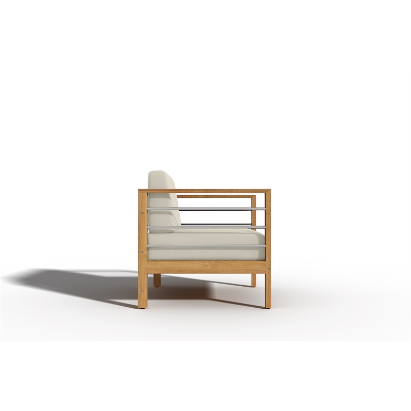 Pemberly Row Modern Teak Outdoor Club Chair with Canvas Cushion in Beige