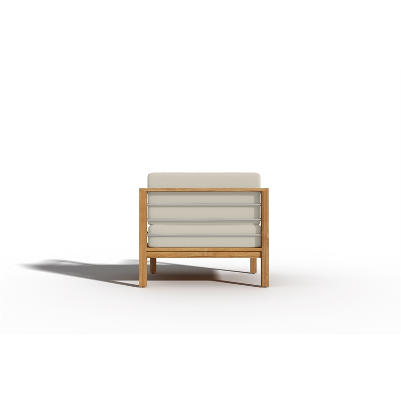 Pemberly Row Modern Teak Outdoor Club Chair with Canvas Cushion in Beige