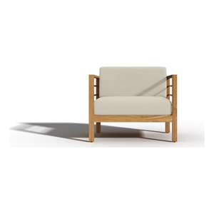 Pemberly Row Modern Teak Outdoor Club Chair with Canvas Cushion in Beige