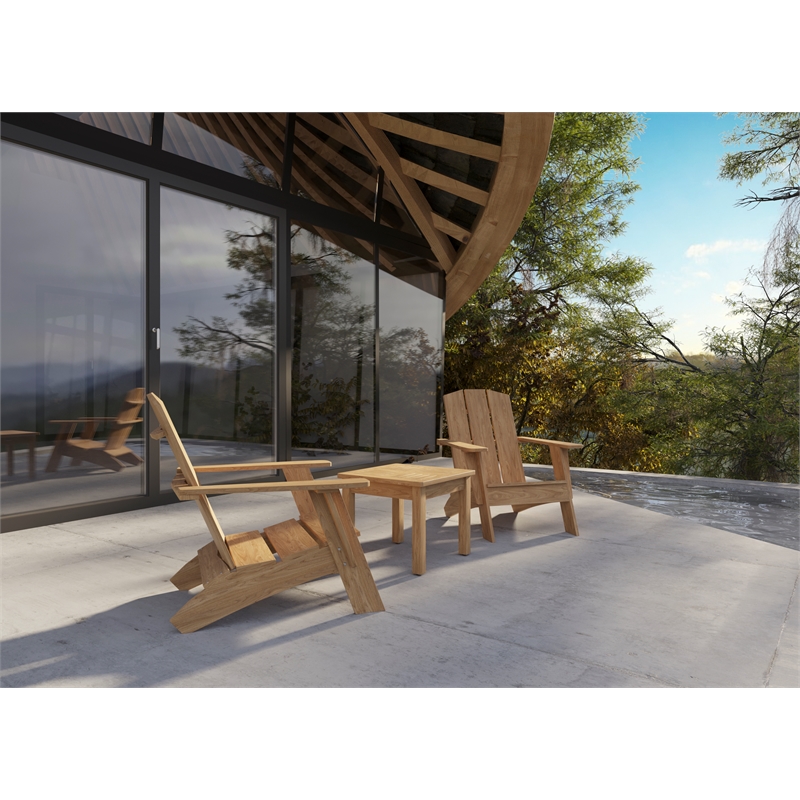 Pemberly Row Modern 3 Piece Teak Deep Seating Outdoor Adirondack Lounge Set