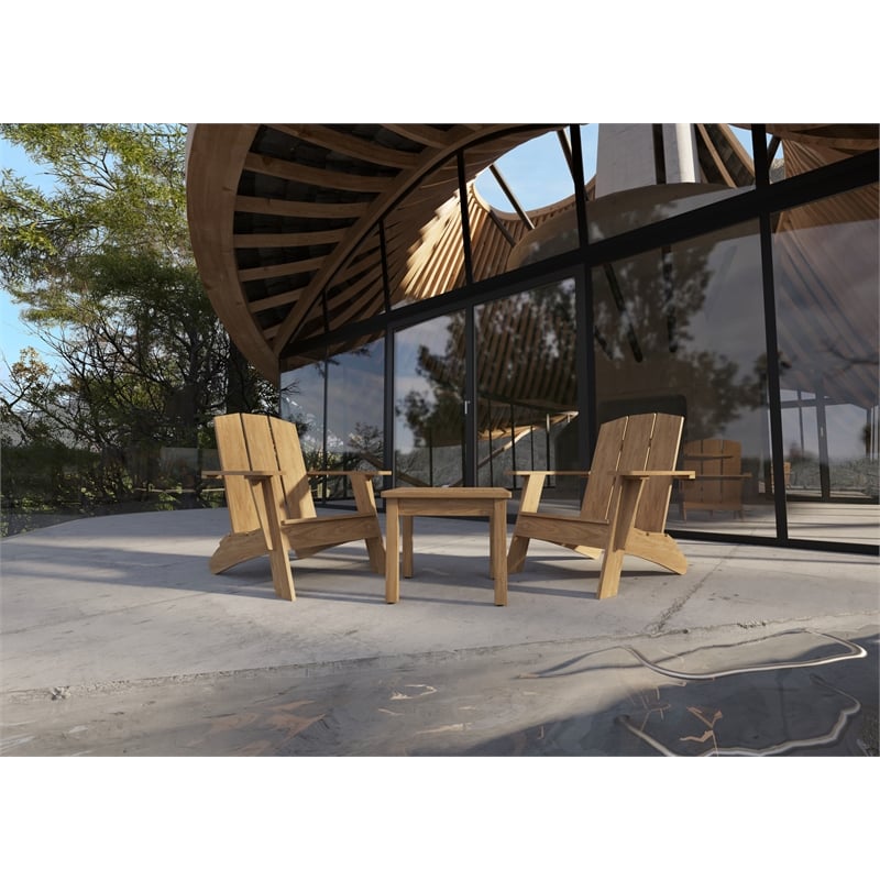 Pemberly Row Modern 3 Piece Teak Deep Seating Outdoor Adirondack Lounge Set