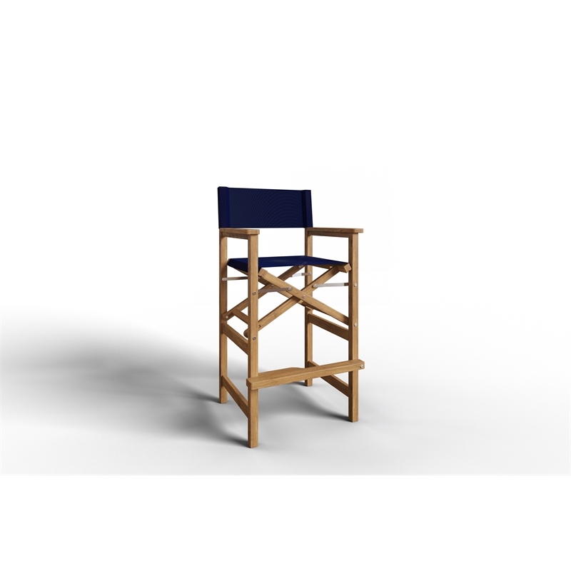 Pemberly Row Modern 3-Piece Square Teak Outdoor Bar Height Dining Set in Blue