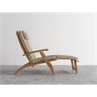 Pemberly Row Modern Teak Folding Outdoor Deck Chair Lounge with Fawn Cushions