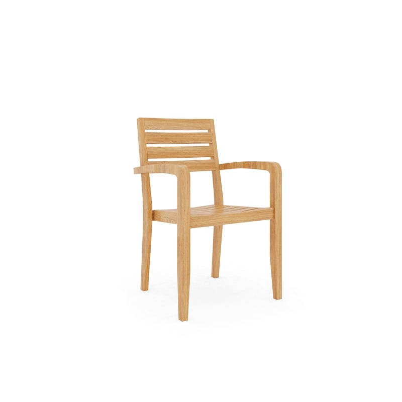 Pemberly Row Traditional Teak Outdoor Stacking Armchair in Natural (Set of 4)