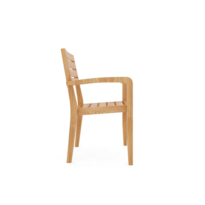 Pemberly Row Traditional Teak Outdoor Stacking Armchair in Natural (Set of 4)