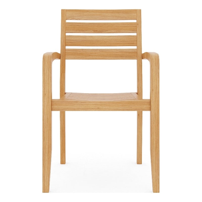 Pemberly Row Traditional Teak Outdoor Stacking Armchair in Natural (Set of 4)