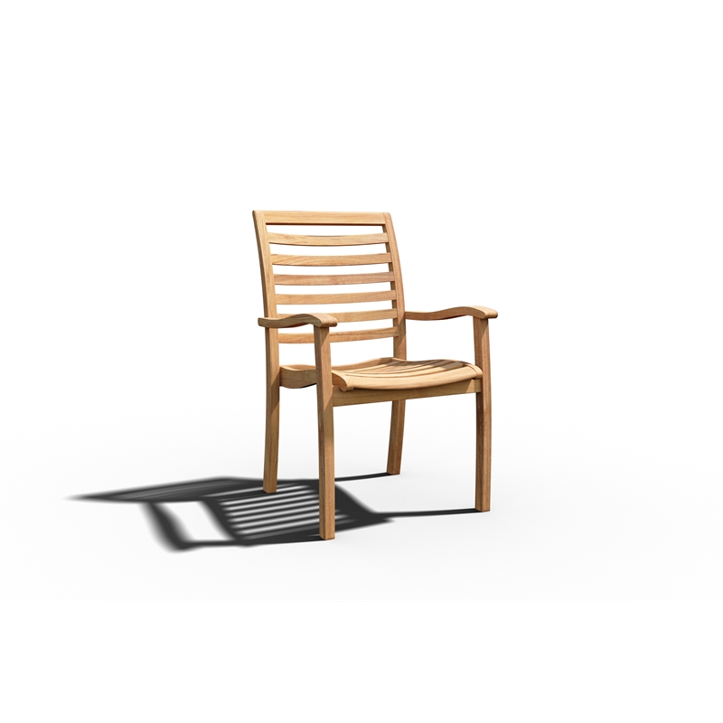 Pemberly Row Stacking Teak Outdoor Dining Armchair Natural (Set of 4)