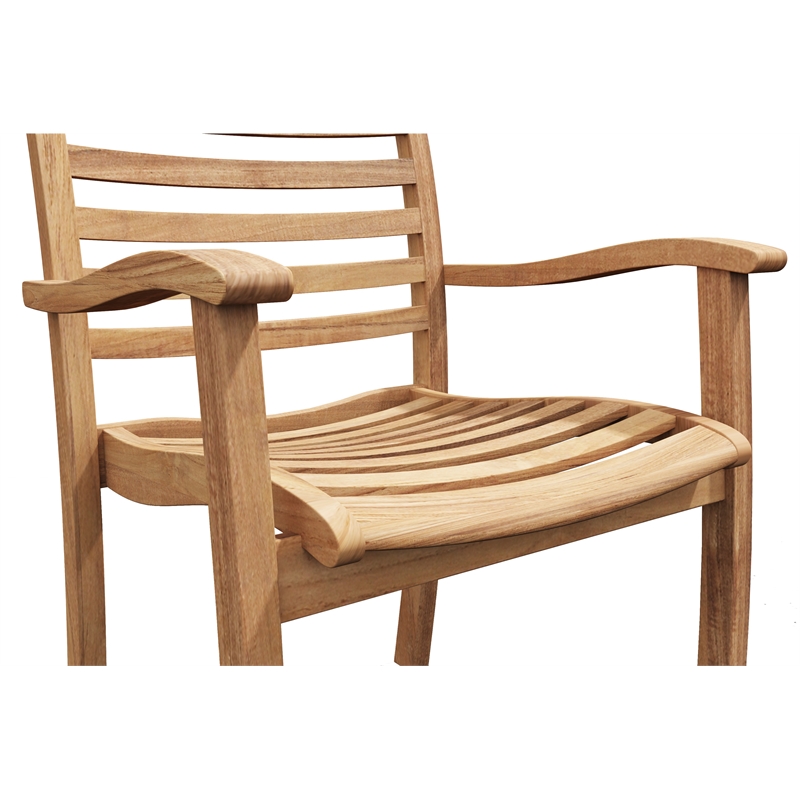 Pemberly Row Stacking Teak Outdoor Dining Armchair Natural (Set of 4)