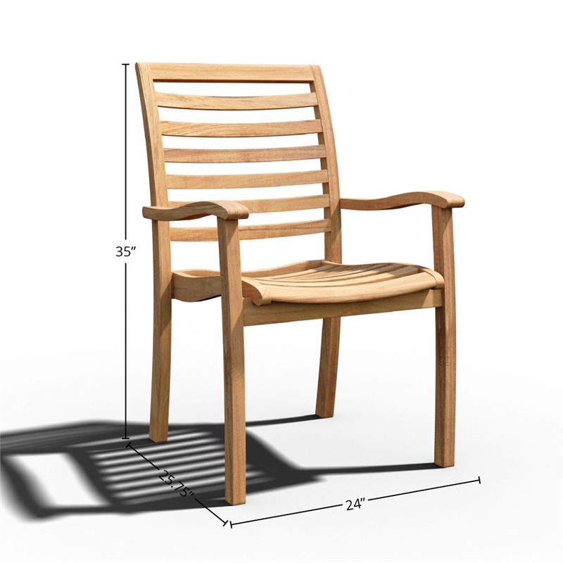 Pemberly Row Stacking Teak Outdoor Dining Armchair Natural (Set of 4)