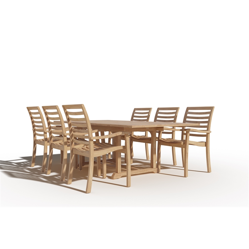 Pemberly Row Stacking Teak Outdoor Dining Armchair Natural (Set of 4)