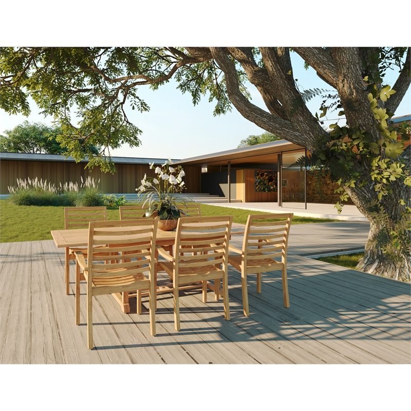 Pemberly Row Stacking Teak Outdoor Dining Armchair Natural (Set of 4)