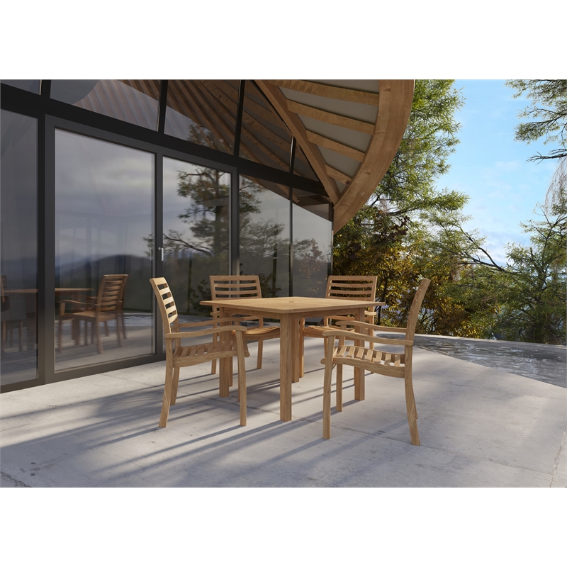 Pemberly Row Stacking Teak Outdoor Dining Armchair Natural (Set of 4)