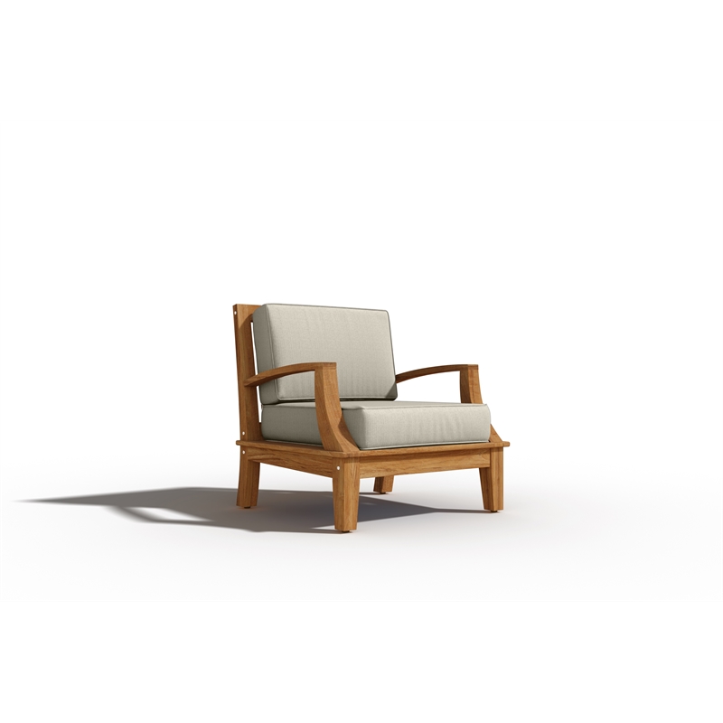 Pemberly Row Traditional Teak Club Chair with Canvas Cushion in Charcoal