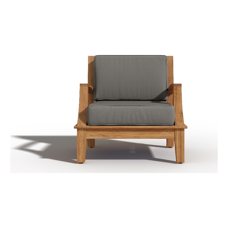 Pemberly Row Traditional Teak Club Chair with Charcoal Cushion in Tan