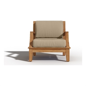 Pemberly Row Traditional Teak Club Chair with Fawn Cushion in Forest