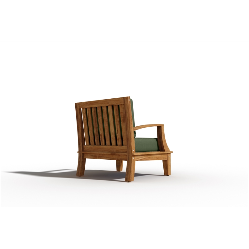 Pemberly Row Traditional Teak Club Chair with Fern Green Cushion in Forest