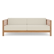 Pemberly Row Traditional 3-Person Teak Outdoor Sofa with Canvas Cushions in Tan