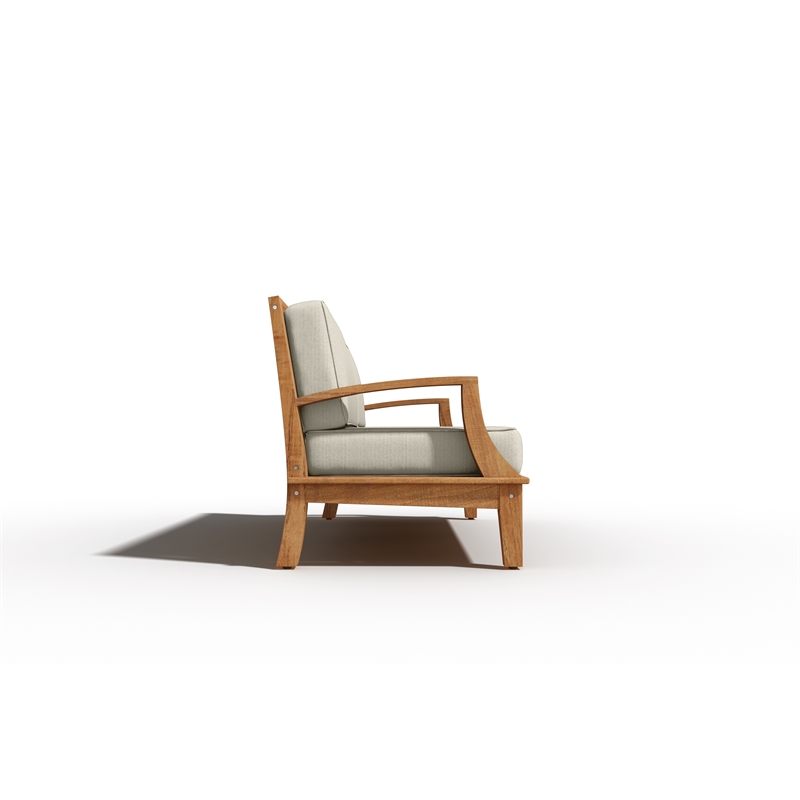 Pemberly Row Traditional Teak Deep Seating Outdoor Sofa with Cushion in Tan