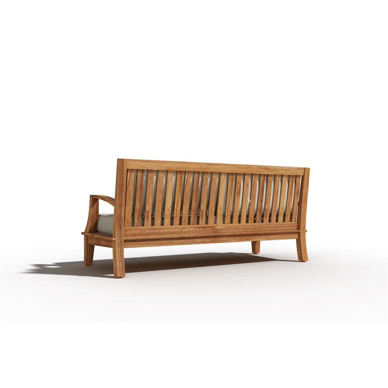 Pemberly Row Traditional Teak Deep Seating Outdoor Sofa with Cushion in Tan