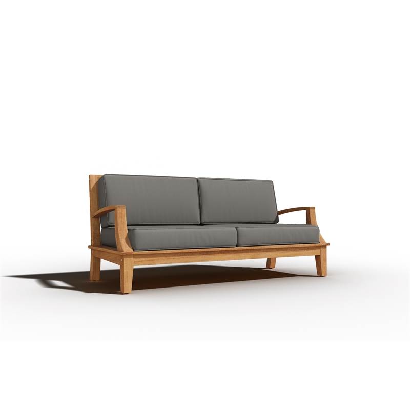 Pemberly Row Traditional Teak Deep Seating Outdoor Sofa with Cushion in Charcoal