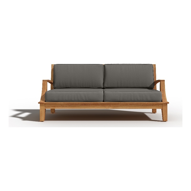 Pemberly Row Traditional Teak Deep Seating Outdoor Sofa with Cushion in Charcoal