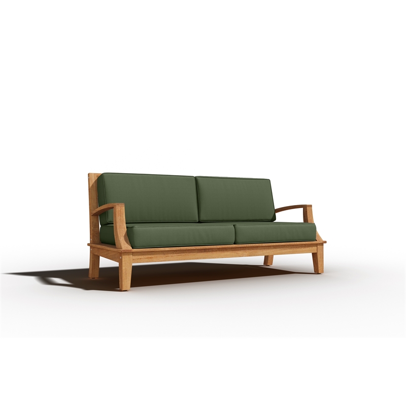 Pemberly Row Teak Deep Seating Outdoor Sofa with Cushion in Fern Green