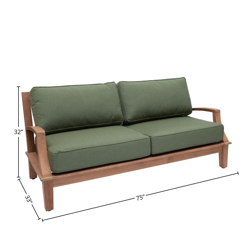 Pemberly Row Teak Deep Seating Outdoor Sofa with Cushion in Fern Green