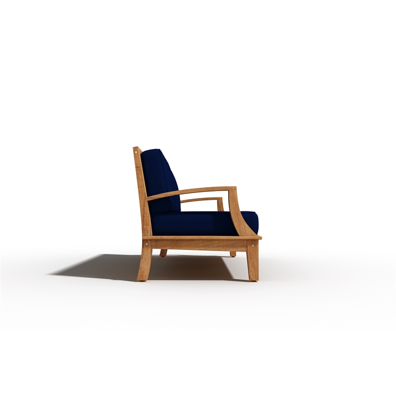 Pemberly Row Traditional Teak Deep Seating Outdoor Sofa with Cushion in Navy