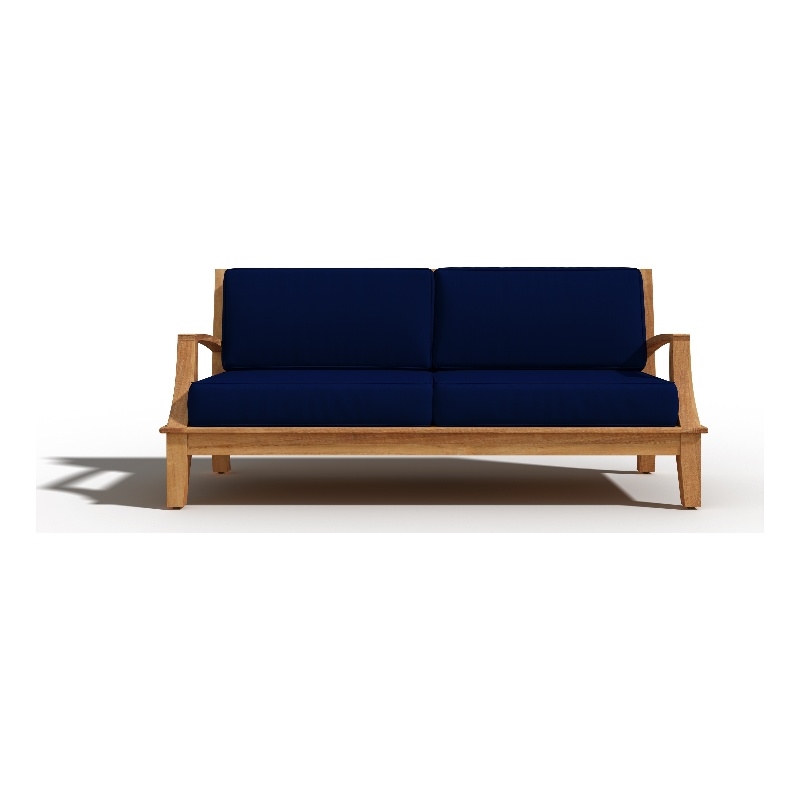 Pemberly Row Traditional Teak Deep Seating Outdoor Sofa with Cushion in Navy
