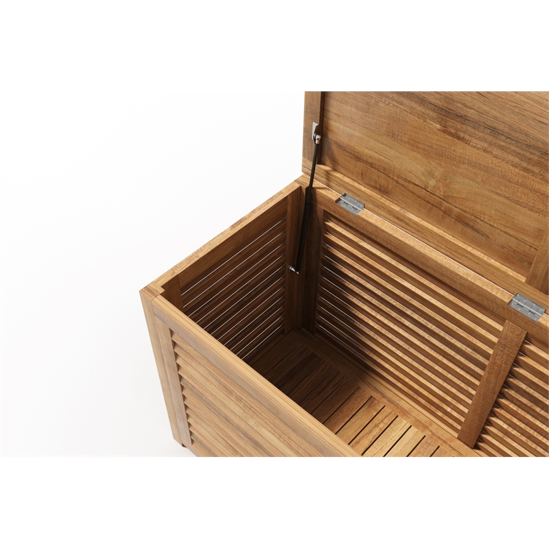 Pemberly Row Traditional Teak Outdoor Storage Cushion Box in Natural