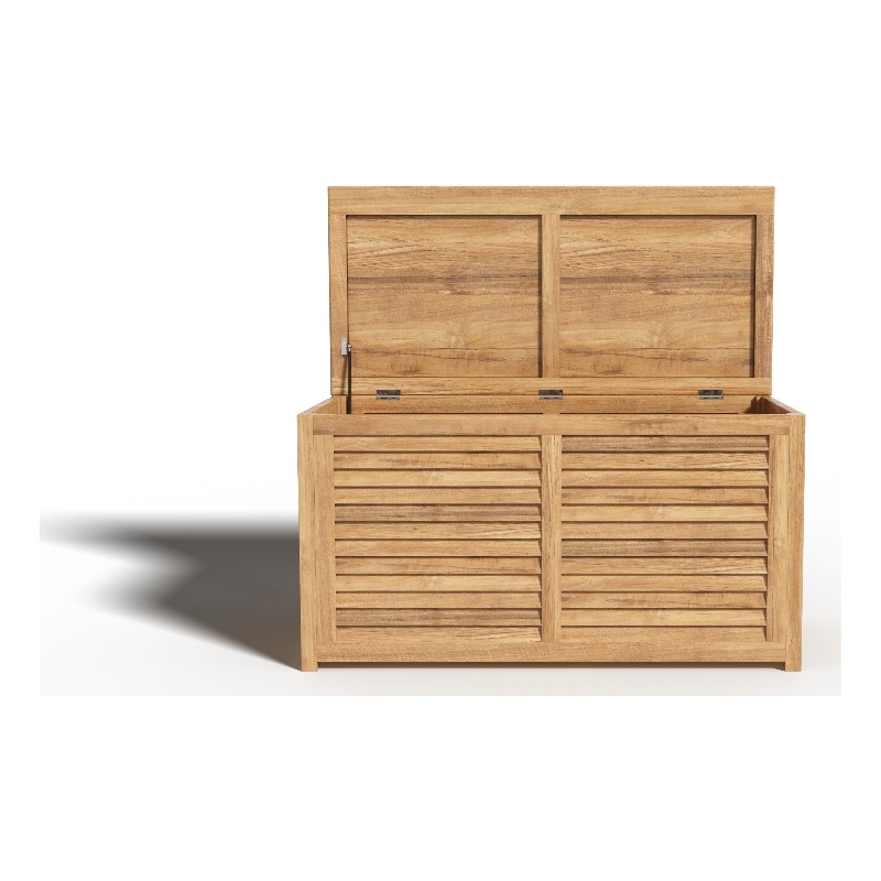 Pemberly Row Traditional Teak Outdoor Storage Cushion Box in Natural