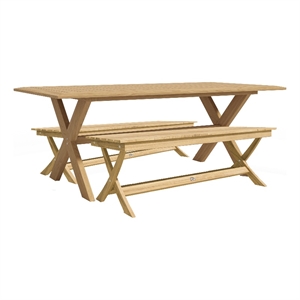 Pemberly Row 3-Piece Rectangular Teak Outdoor Picnic Dining Set in Natural