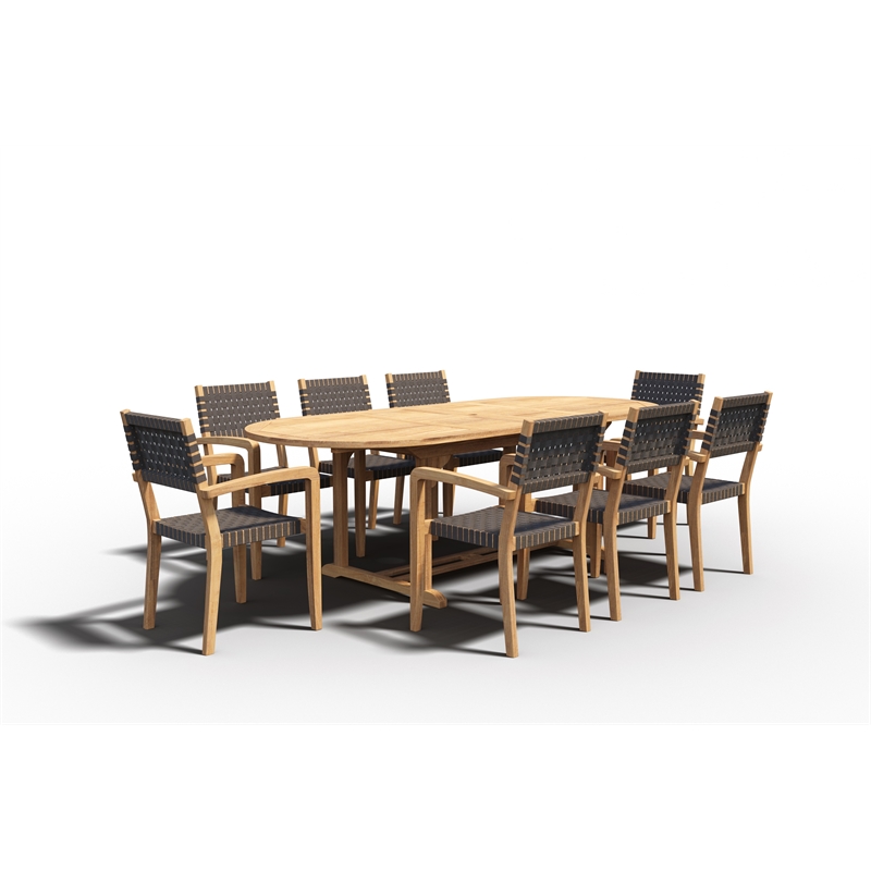 Pemberly Row Traditional Teak Outdoor Stacking Armchair in Black (Set of 4)