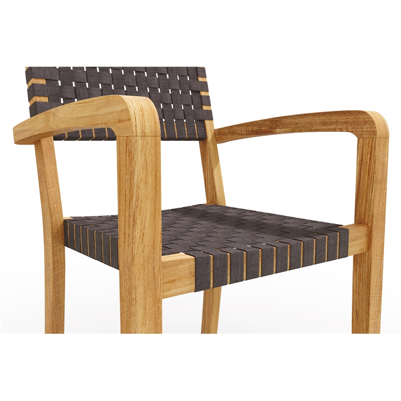 Pemberly Row Traditional Teak Outdoor Woven Chat Armchair in Gray