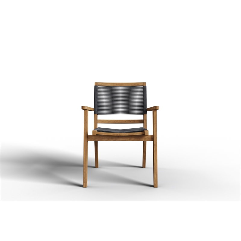 Pemberly Row Traditional Teak Outdoor Stacking Armchair in Black (Set of 2)