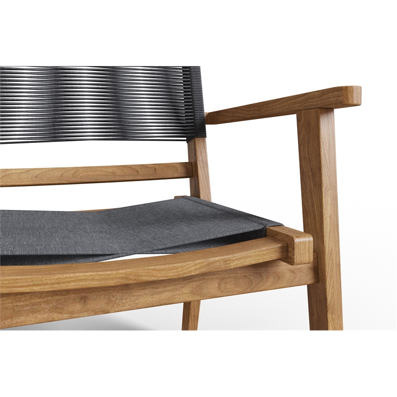 Pemberly Row Traditional Teak Outdoor Stacking Armchair in Black (Set of 2)
