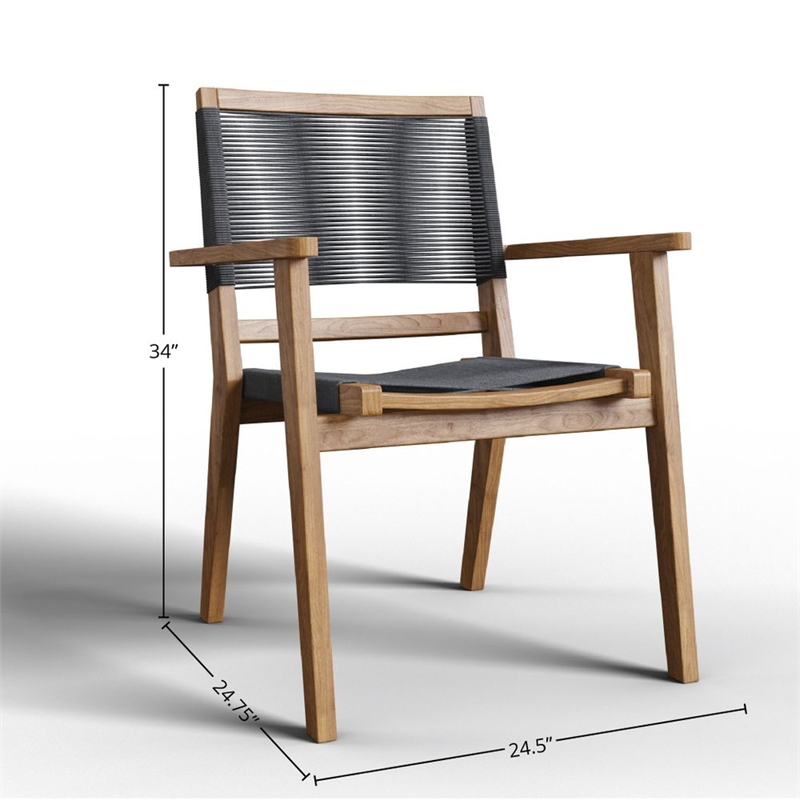 Pemberly Row Traditional Teak Outdoor Stacking Armchair in Black (Set of 2)