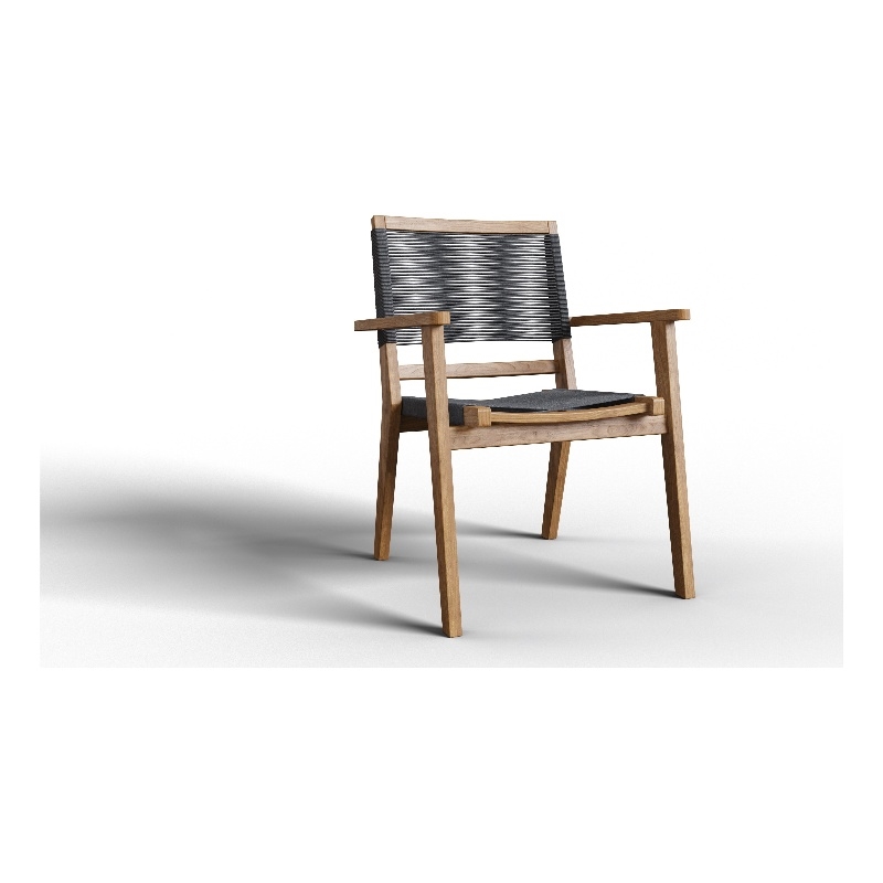 Pemberly Row Traditional Teak Outdoor Stacking Armchair in Black (Set of 2)