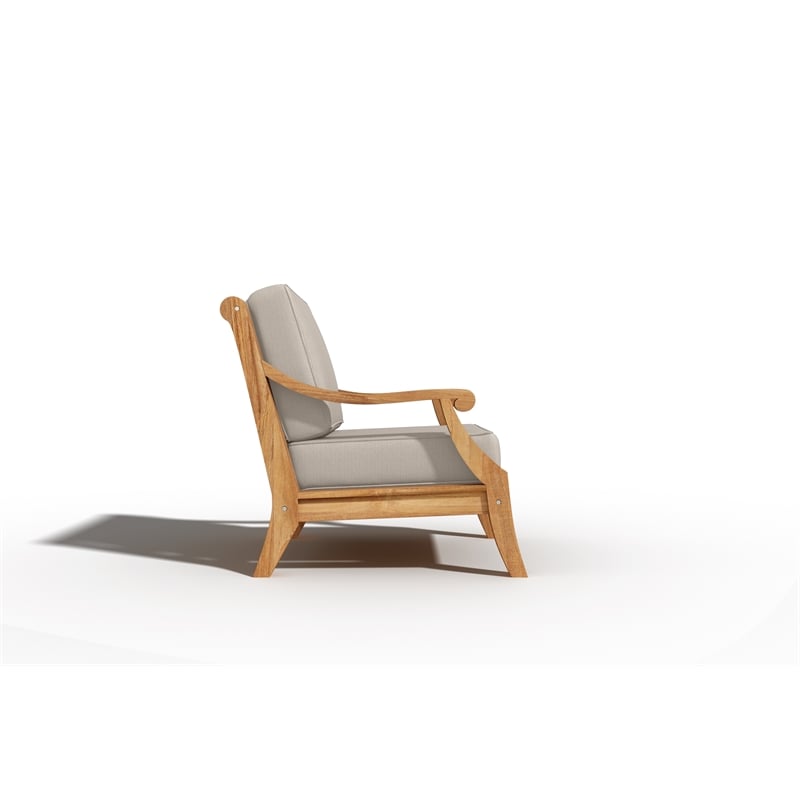 Pemberly Row Traditional Teak Deep Seating Outdoor Club Chair with Beige Cushion