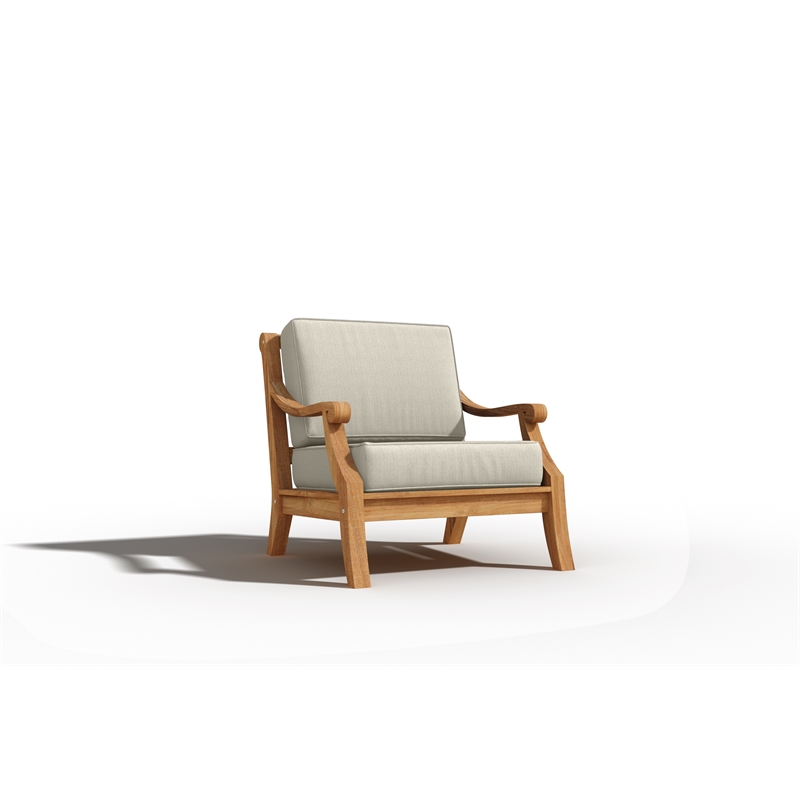 Pemberly Row Traditional Teak Deep Seating Outdoor Club Chair in Tan