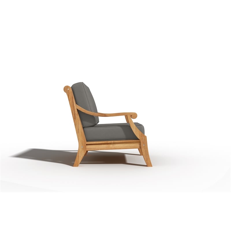 Pemberly Row Teak Deep Seating Outdoor Club Chair with Charcoal Cushion