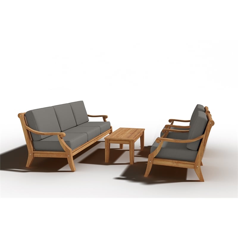 Pemberly Row Teak Deep Seating Outdoor Club Chair with Charcoal Cushion