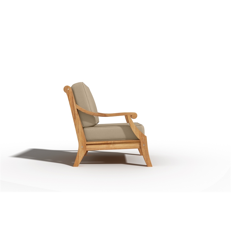 Pemberly Row Traditional Teak Deep Seating Outdoor Club Chair with Fawn Cushion