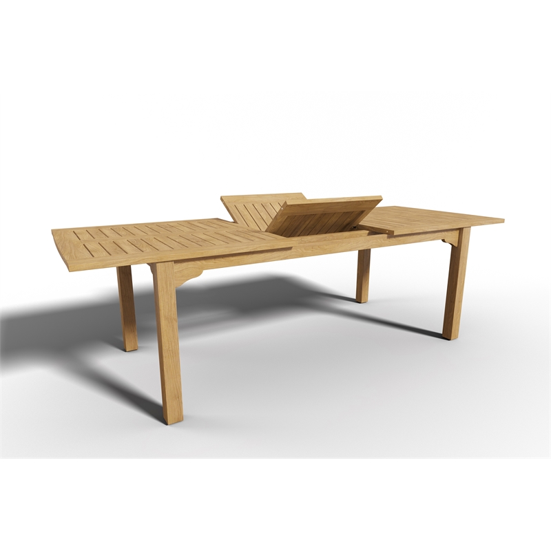 Pemberly Row Traditional Teak Outdoor Dining Table w/ Built-In Extension Natural