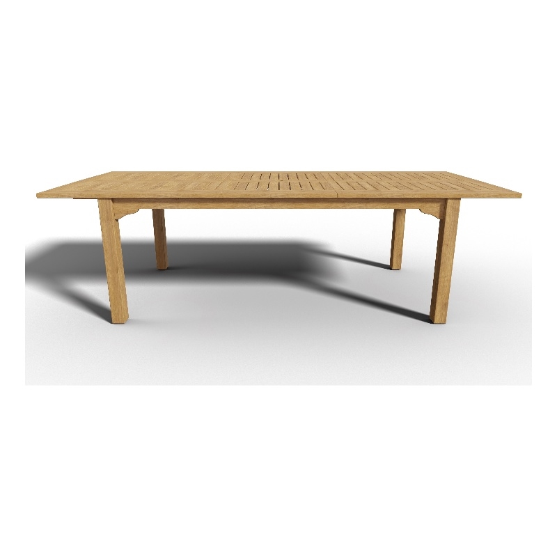 Pemberly Row Traditional Teak Outdoor Dining Table w/ Built-In Extension Natural