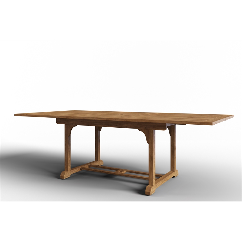 Pemberly Row Traditional Teak Outdoor Dining Table w/ Built-In Extension Natural