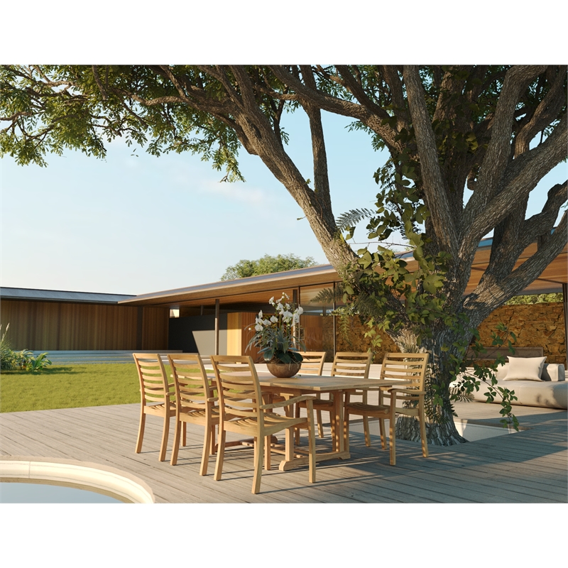 Pemberly Row Traditional Teak Outdoor Dining Table w/ Built-In Extension Natural