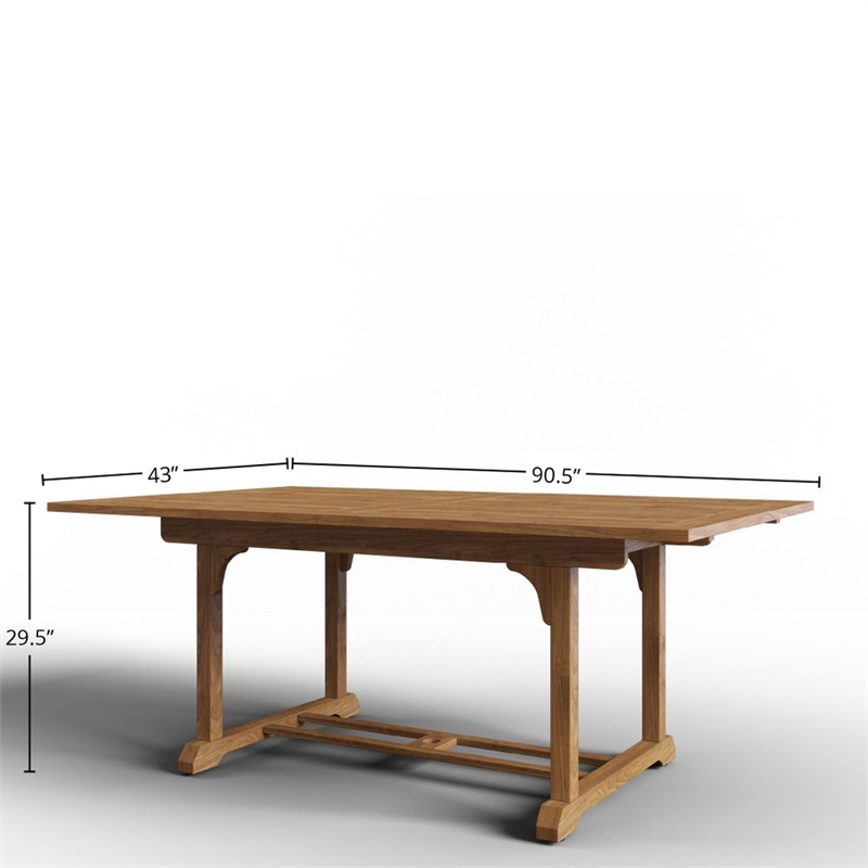 Pemberly Row Traditional Teak Outdoor Dining Table w/ Built-In Extension Natural