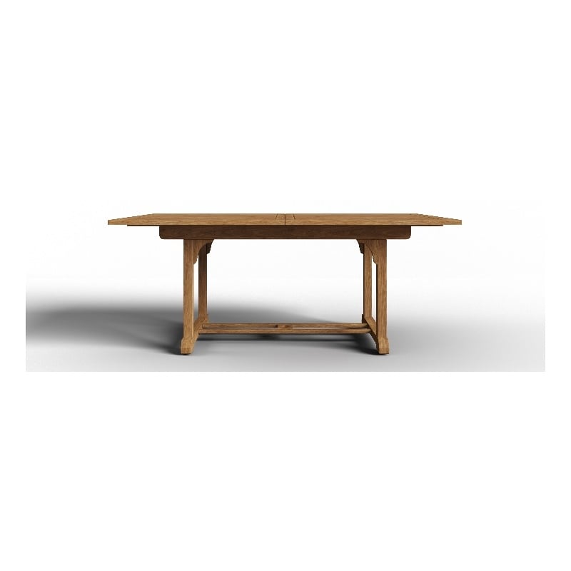 Pemberly Row Traditional Teak Outdoor Dining Table w/ Built-In Extension Natural