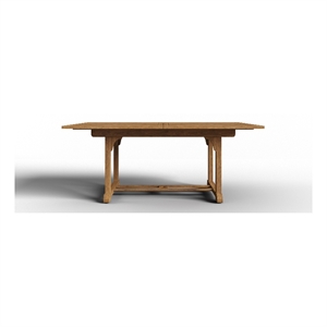 Pemberly Row Traditional Teak Outdoor Dining Table w/ Built-In Extension Natural